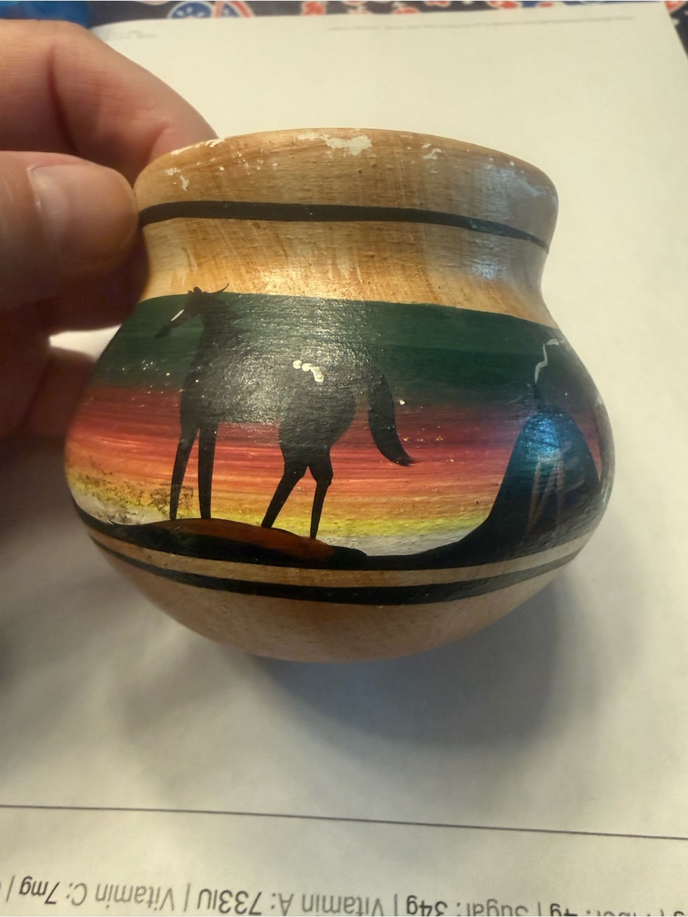 Navajo Cedar Mesa Hand-Painted Sunset Horse desert sunset Pottery Mini Vase #5